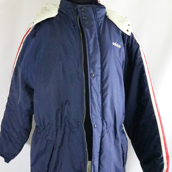 VTG 1990s ADIDAS Classic Blue Striped Puffer Jacket New Sz Large - Picture 3 of 8
